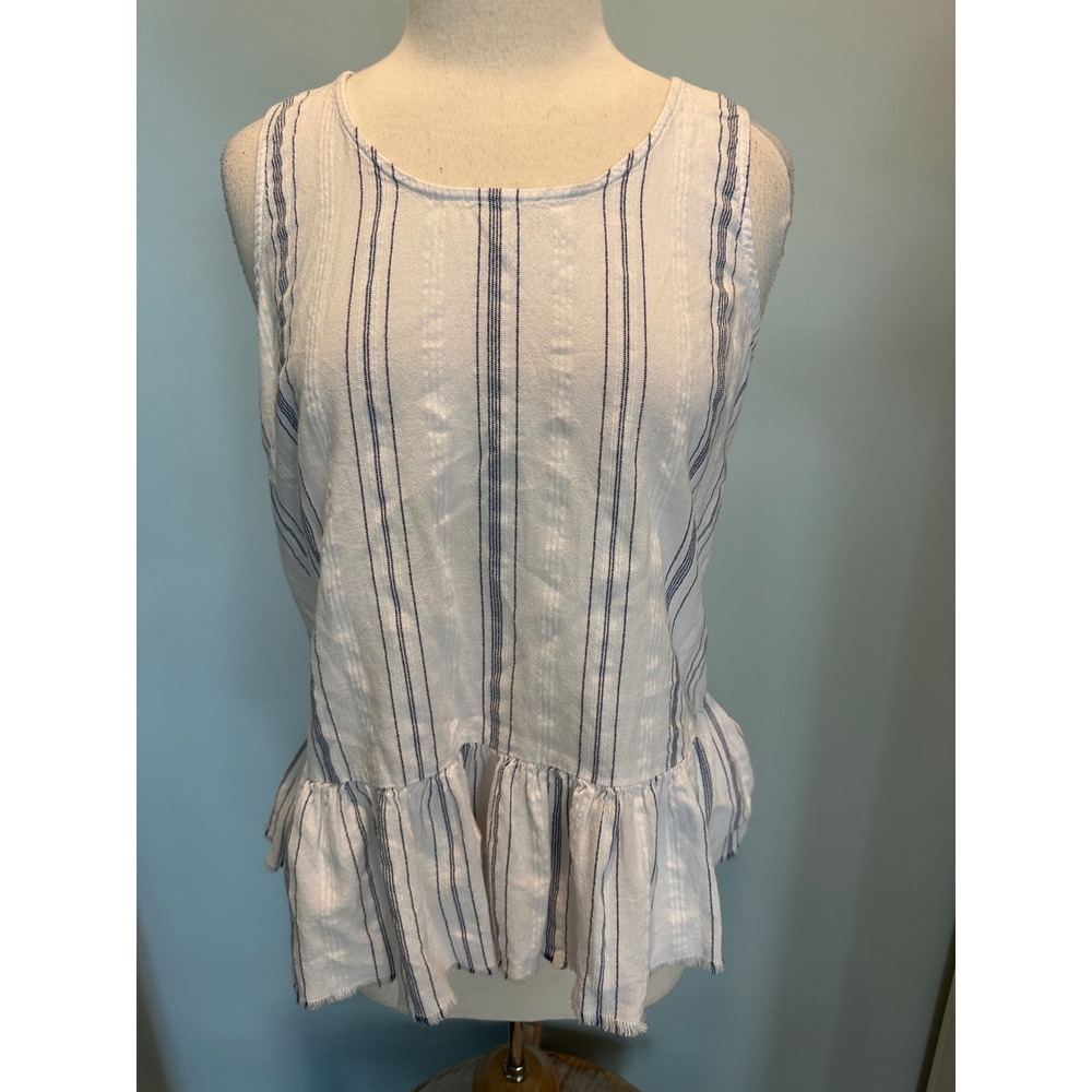 Beach Lunch Lounge Cotton blue striped sleeveless tank top size Large